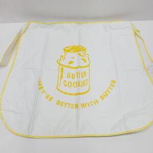 VTG 60s 70s Vinyl Plastic Kitchen Apron MCM Butter Cookies Milk Jug White Yellow